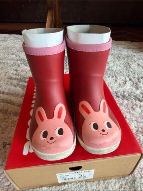 Miki House Kids Red and Pink Bunny Rain Boots — Waterproof Play Boot